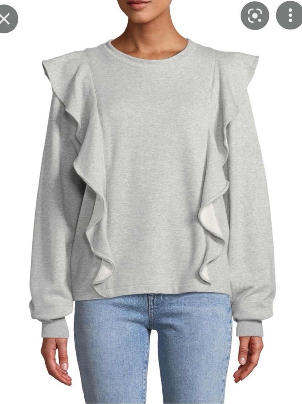 A.L.C. Gray Ruffle-Trim Crewneck Sweatshirt Size Small 100% Cotton